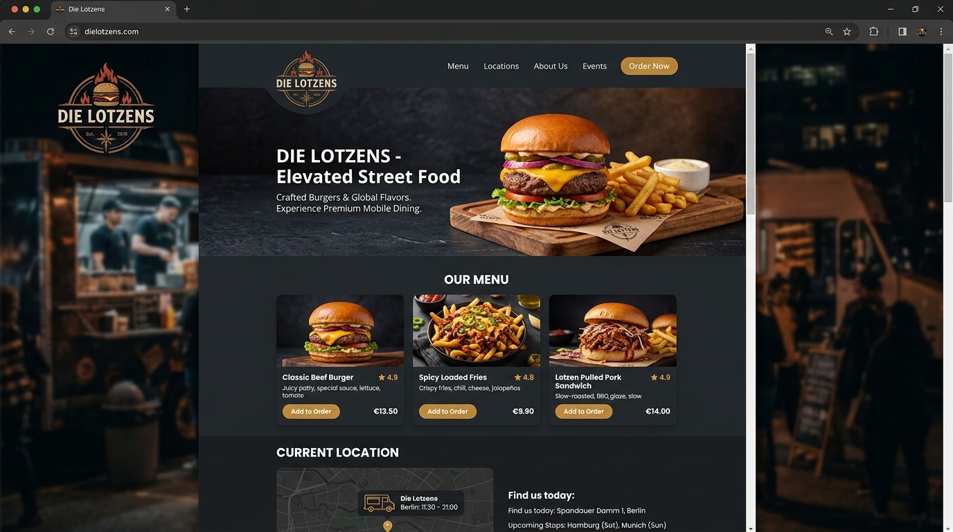 Mockup der Foodtruck Website Die Lotzens